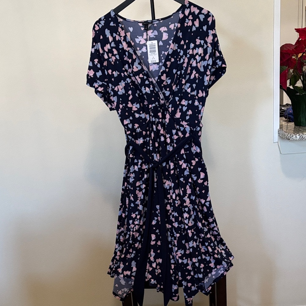 Torrid Navy Heart Print Wrap Dress